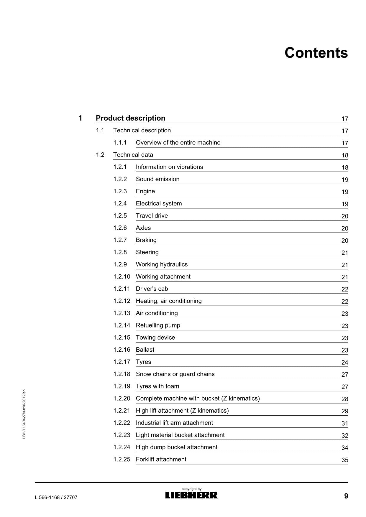 Liebherr L566-1168 Wheel Loader Operators manual