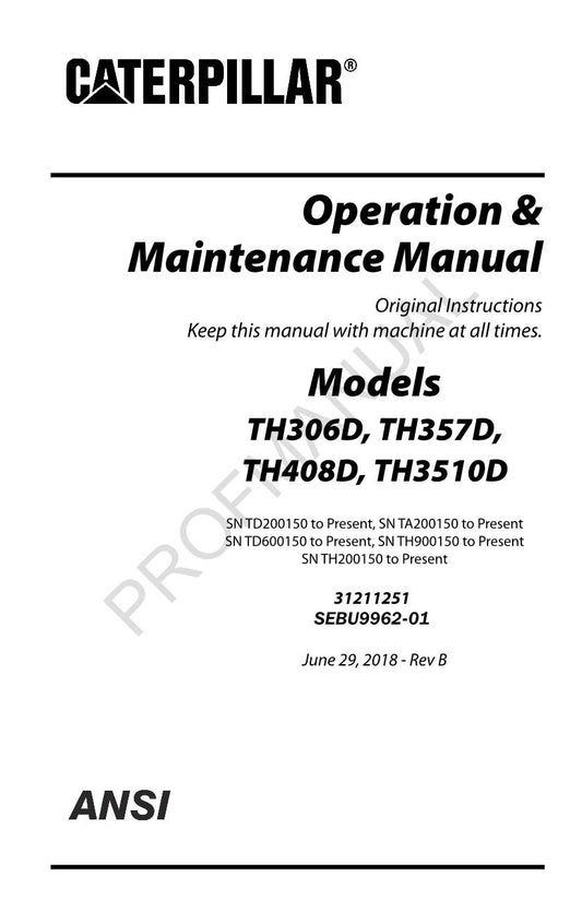 Caterpillar TH 306D 357D 408D 3510D Teleskoplader-Bediener-Wartungshandbuch