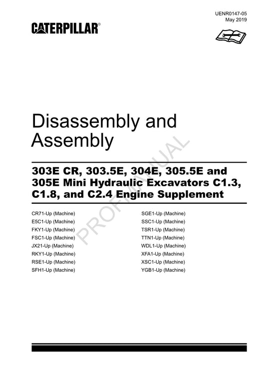 Caterpillar 303E CR 303.5E 304E 305.5E Motorzubehör Wartungshandbuch Demontage und Montage