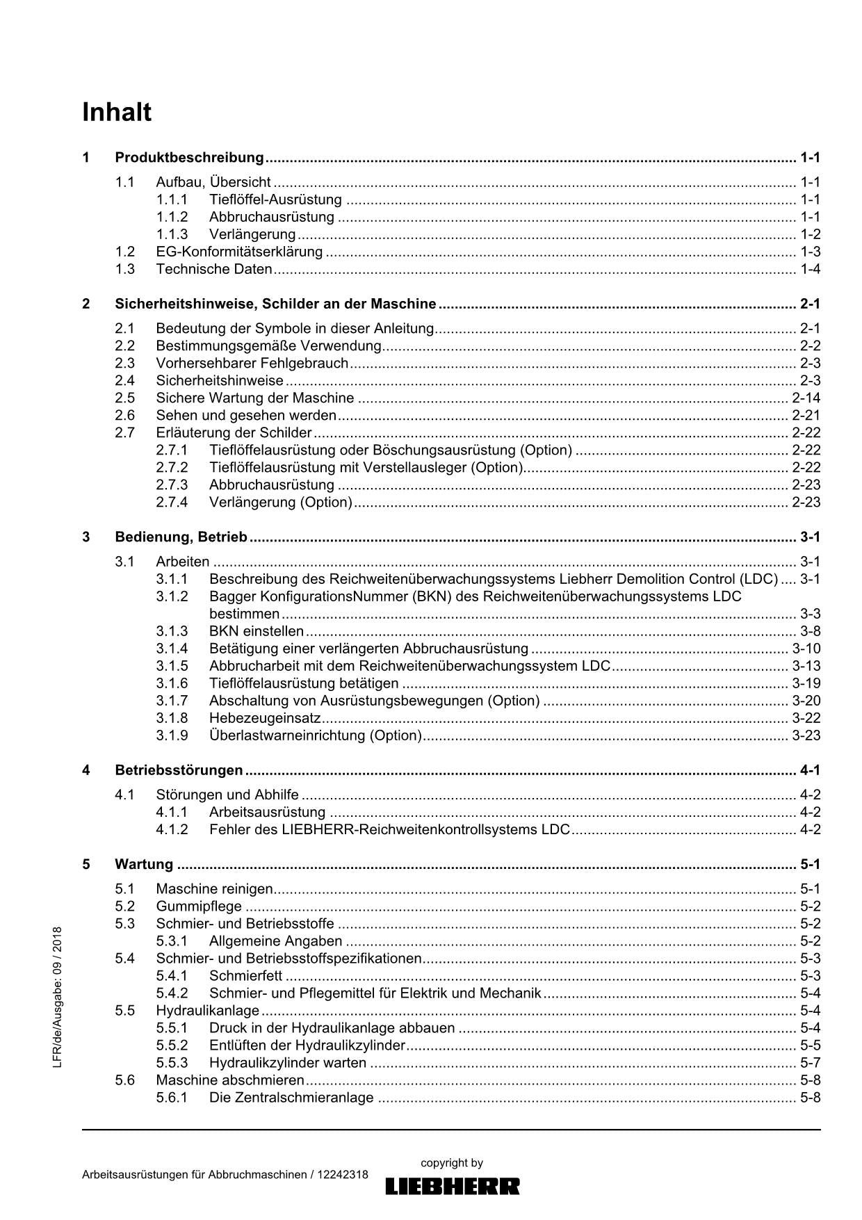 Liebherr R974C Abbruch Arbeitsausrüstungen Abbruchmaschinen Betriebsanleitung