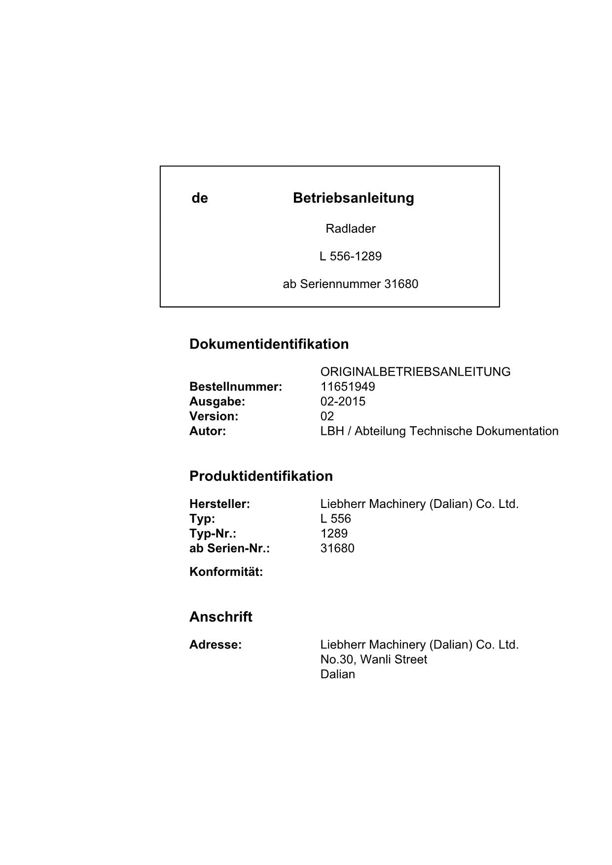 Liebherr L556 Radlader Betriebsanleitungser ser 29767