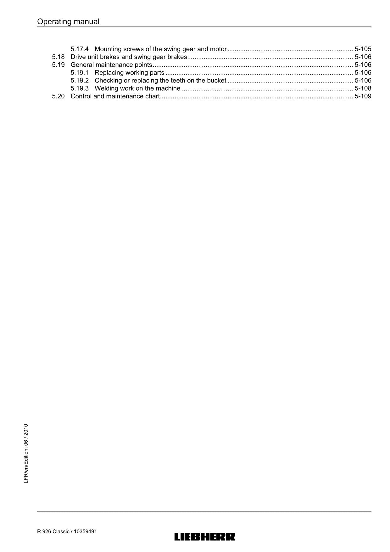 Liebherr R926 Classic Excavator Operators manual serial 27651