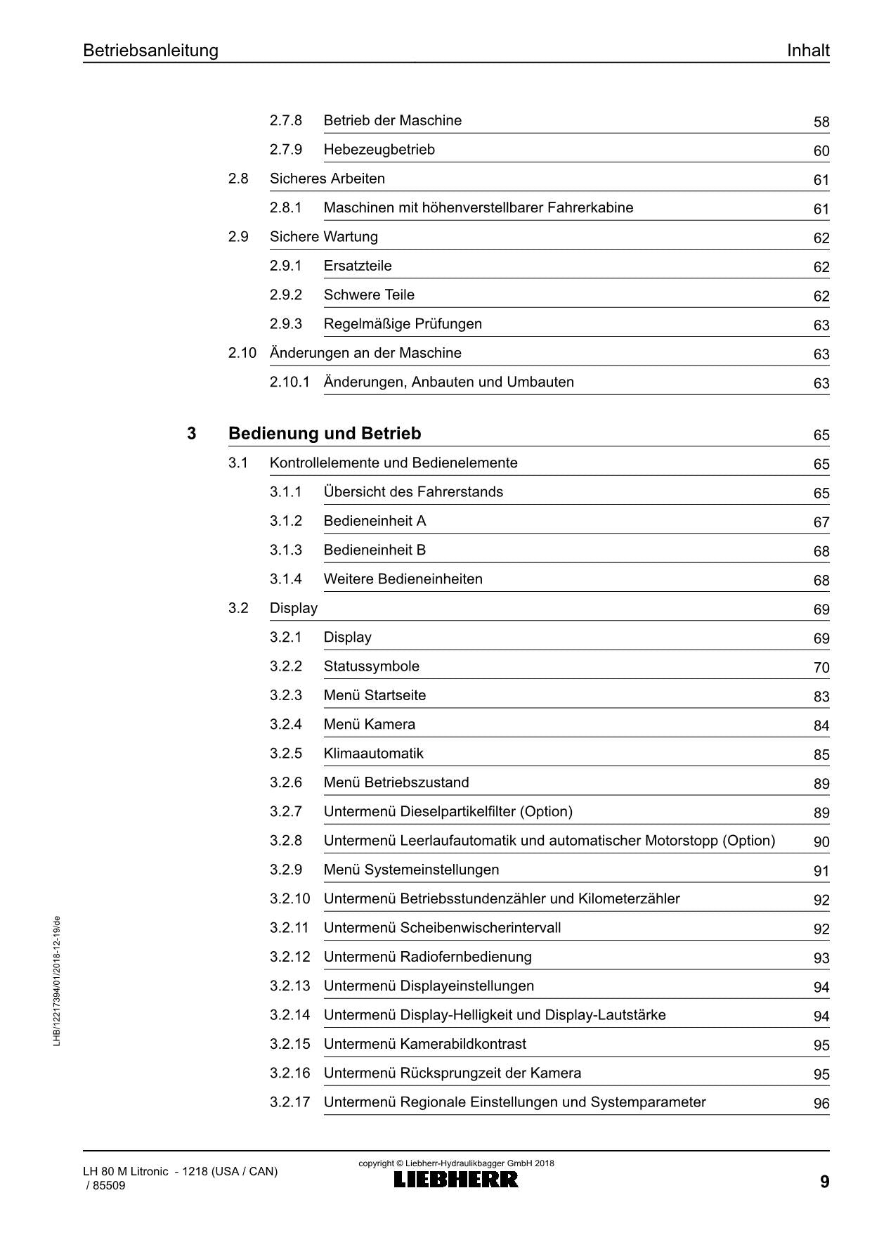 Liebherr LH80 M Litronic Materialumschlaggerät Betriebsanleitung type 1218 USA