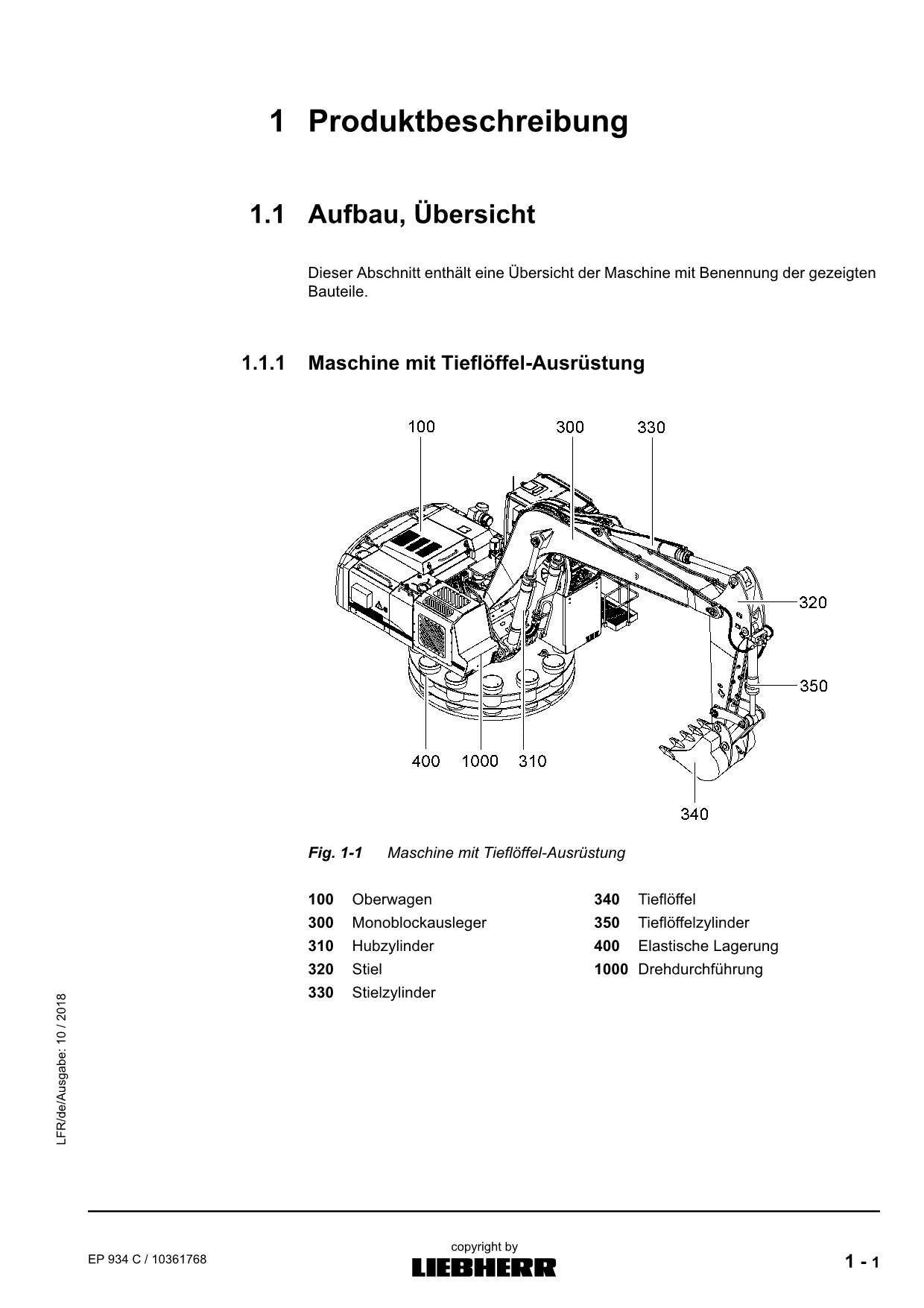 Liebherr EP934 C Hydraulikbagger Manuel d'instructions