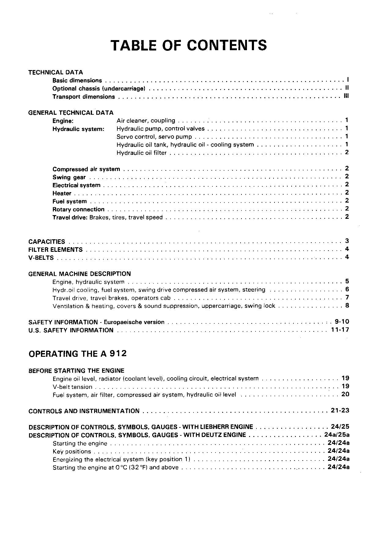 Liebherr A912 Excavator Operators manual