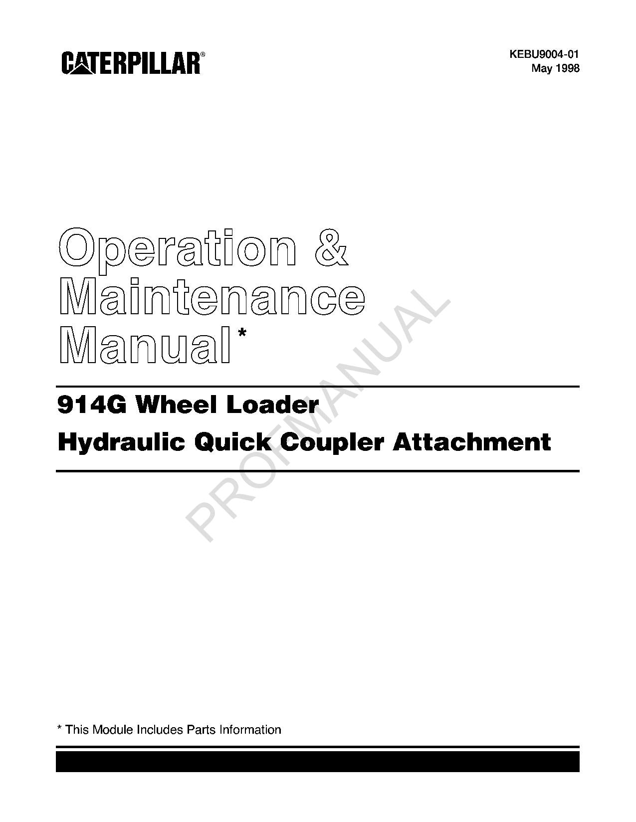 Caterpillar 914G Wheel Loader Hydraulic Quick Coupler Attach Operators Manual