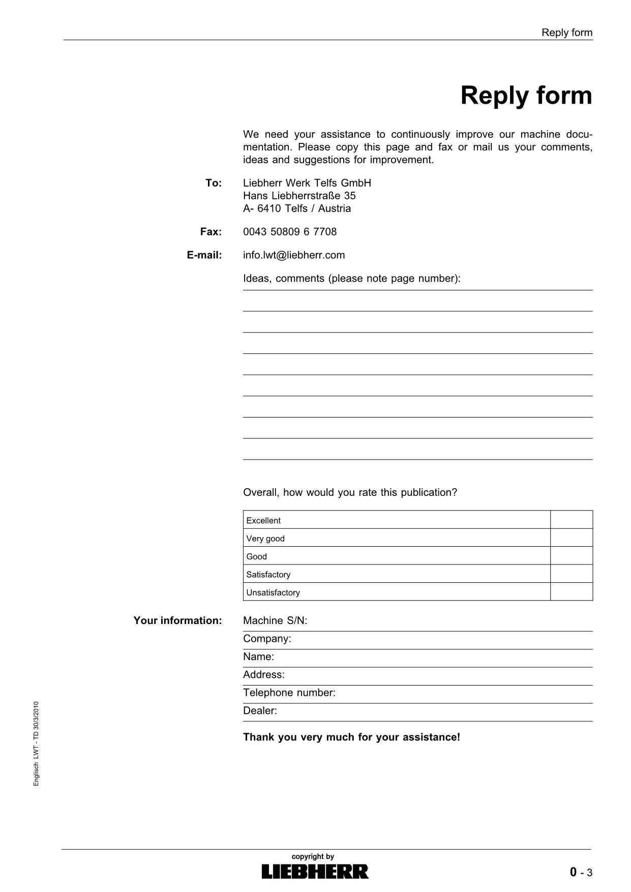 Liebherr TL445 - 10 Telescopic handler Operators manual