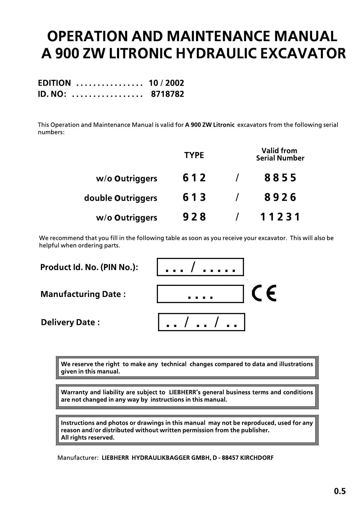 Liebherr A900 ZW Litronic Bagger Bedienungsanleitung