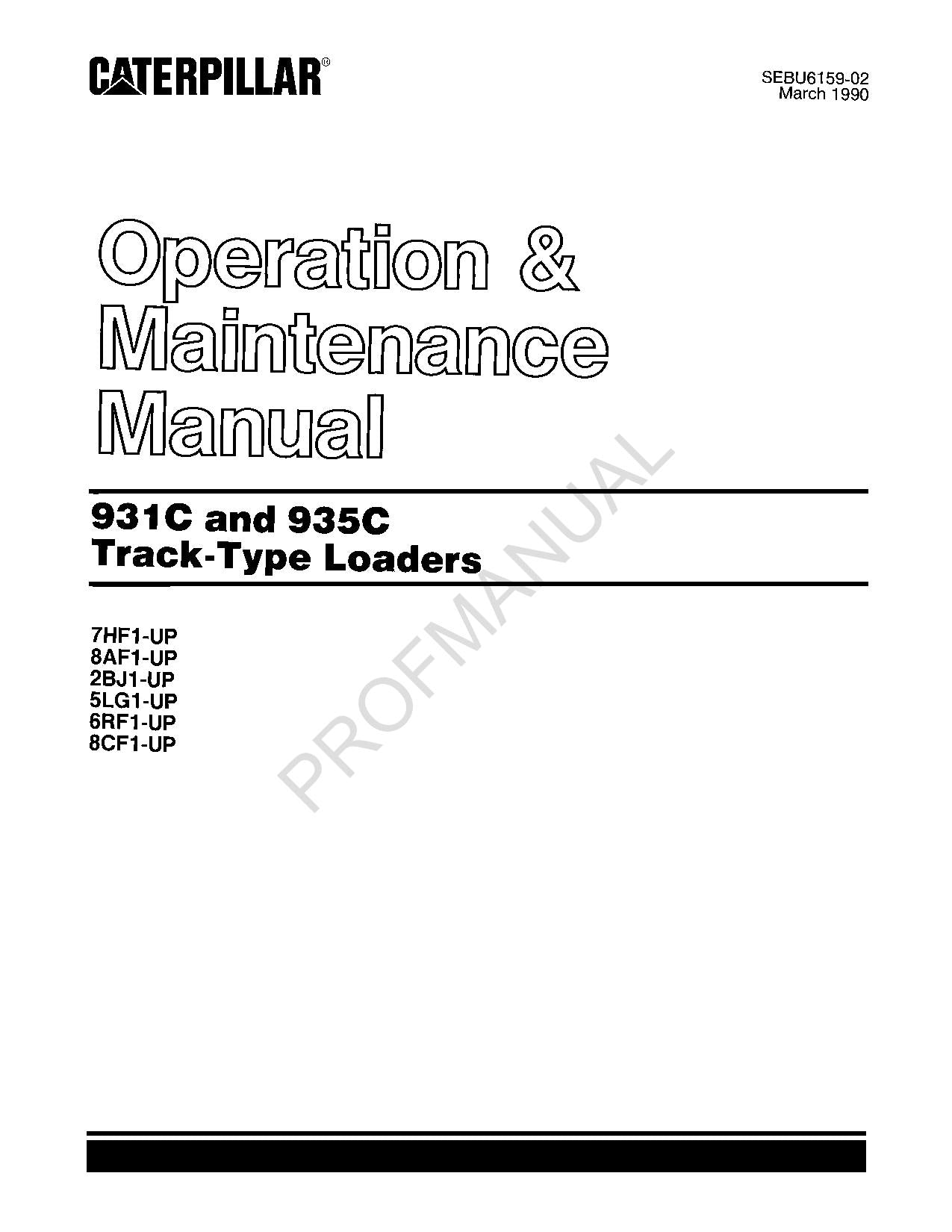 Caterpillar 931C 935C Track Type Loader Operators Maintenance Manual