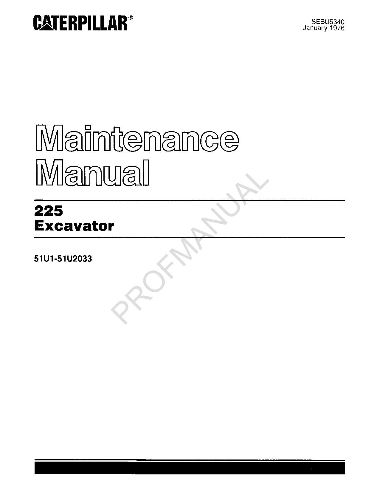 Wartungshandbuch für Caterpillar 225-Baggerbediener SEBU5340