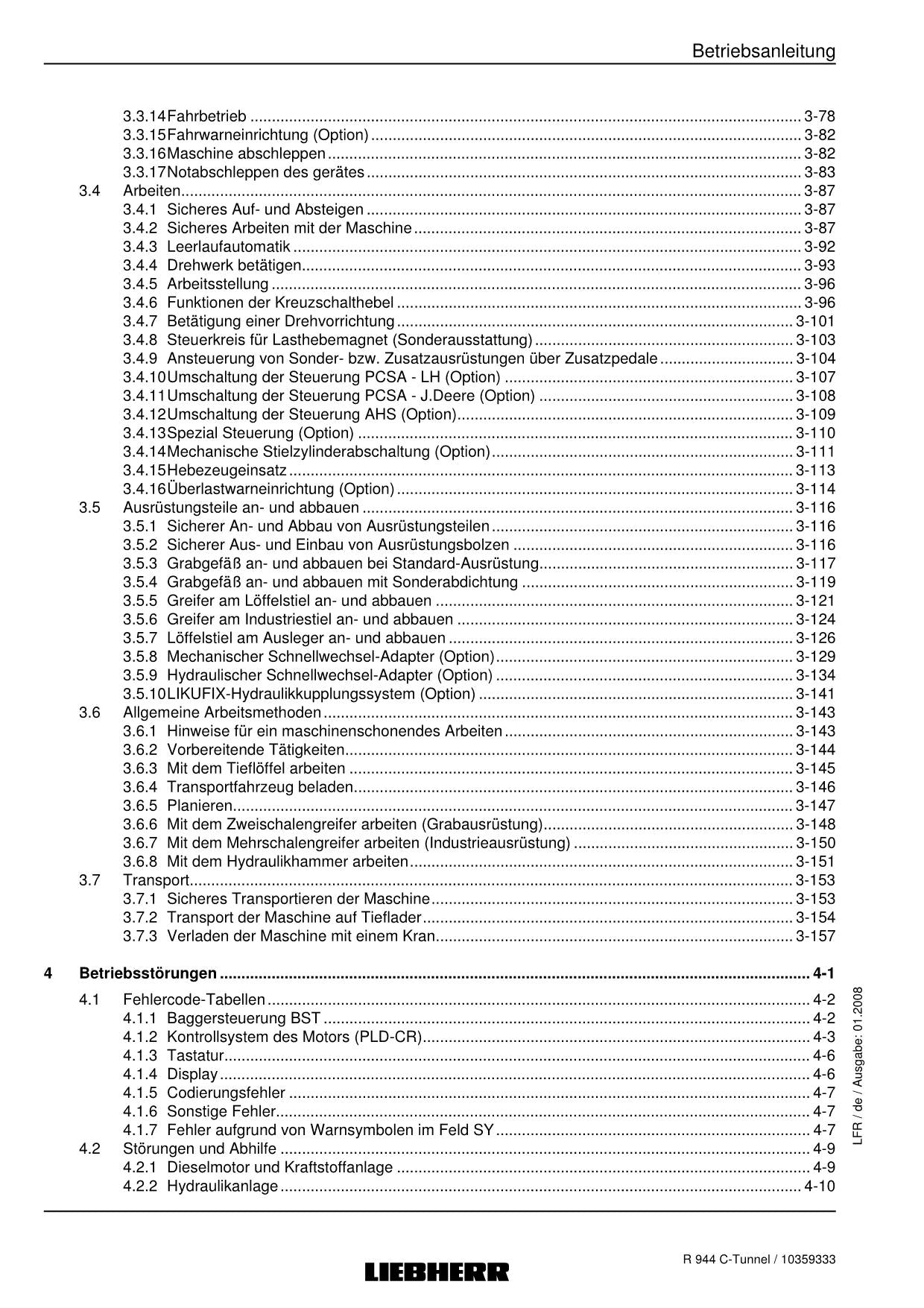 Liebherr R944 C Tunnel Hydraulikbagger Betriebsanleitung ser 19695