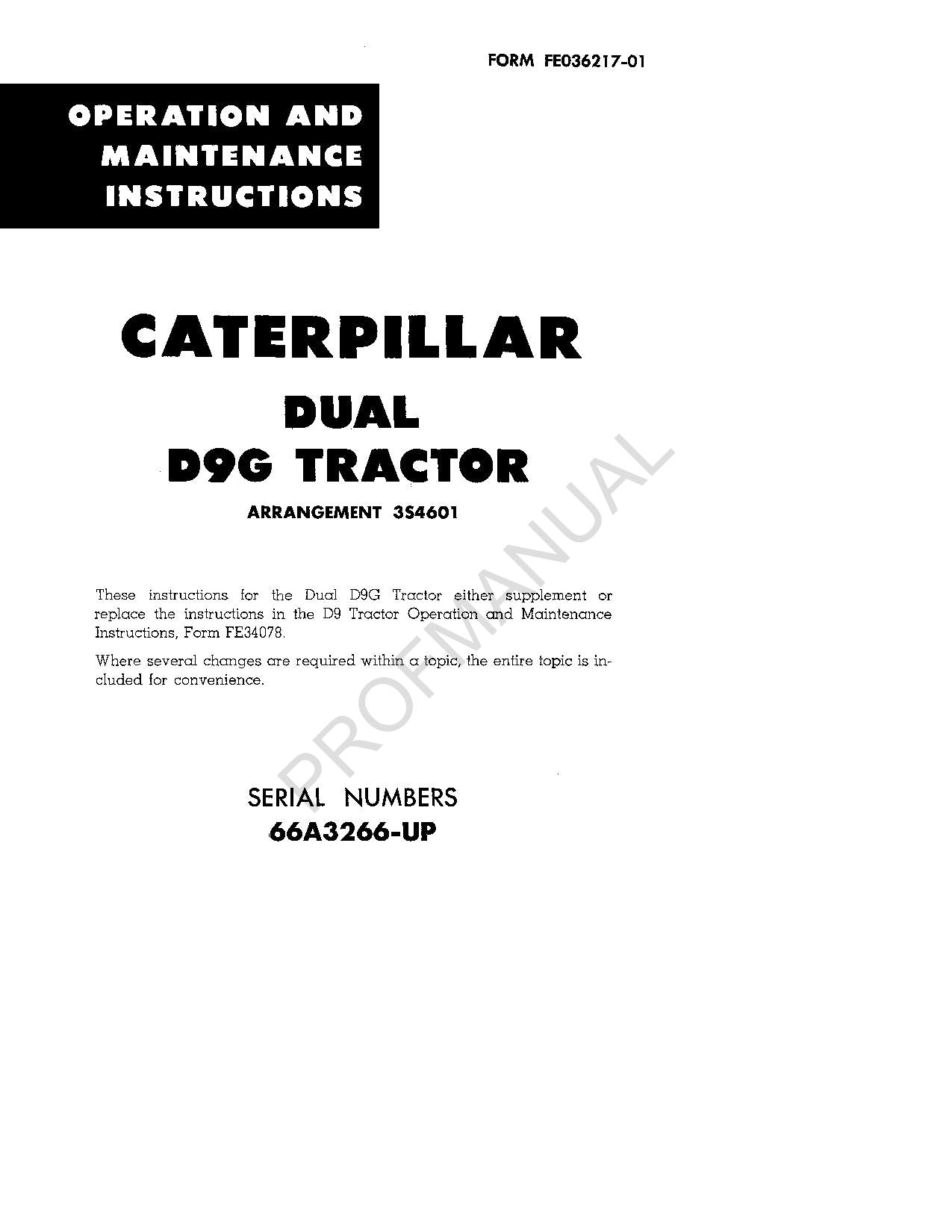 Caterpillar Dual D9G Tractor Operators Maintenance Manual