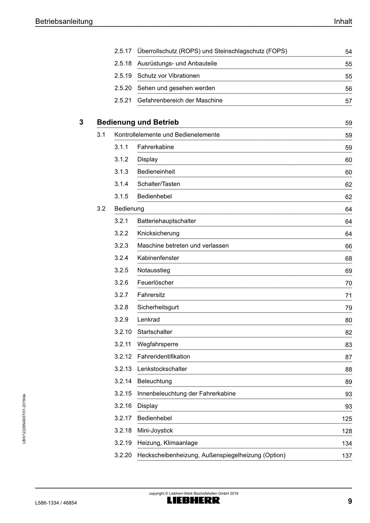 Liebherr L586 Radlader Betriebsanleitung ser 46854