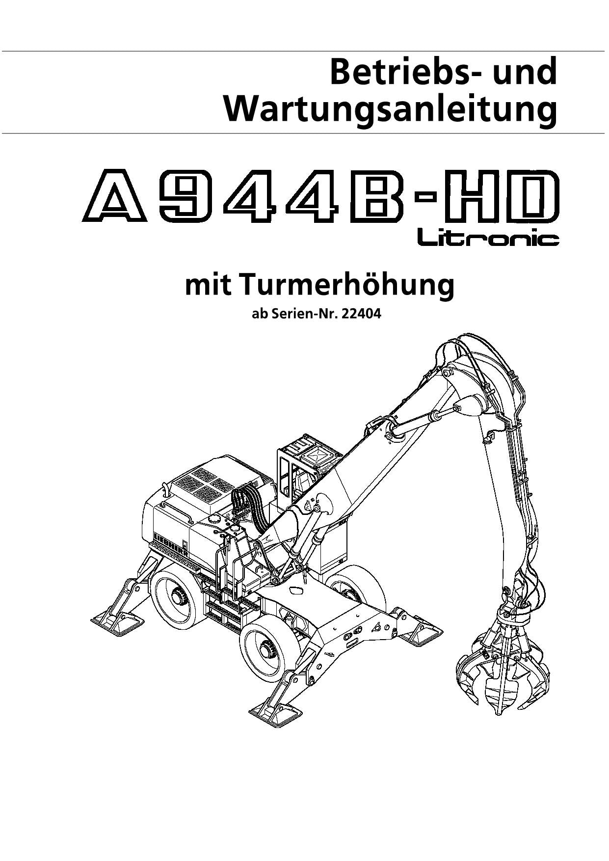 Liebherr A944 HD Litronic Hydraulikbagger Betriebsanleitung ser 22404