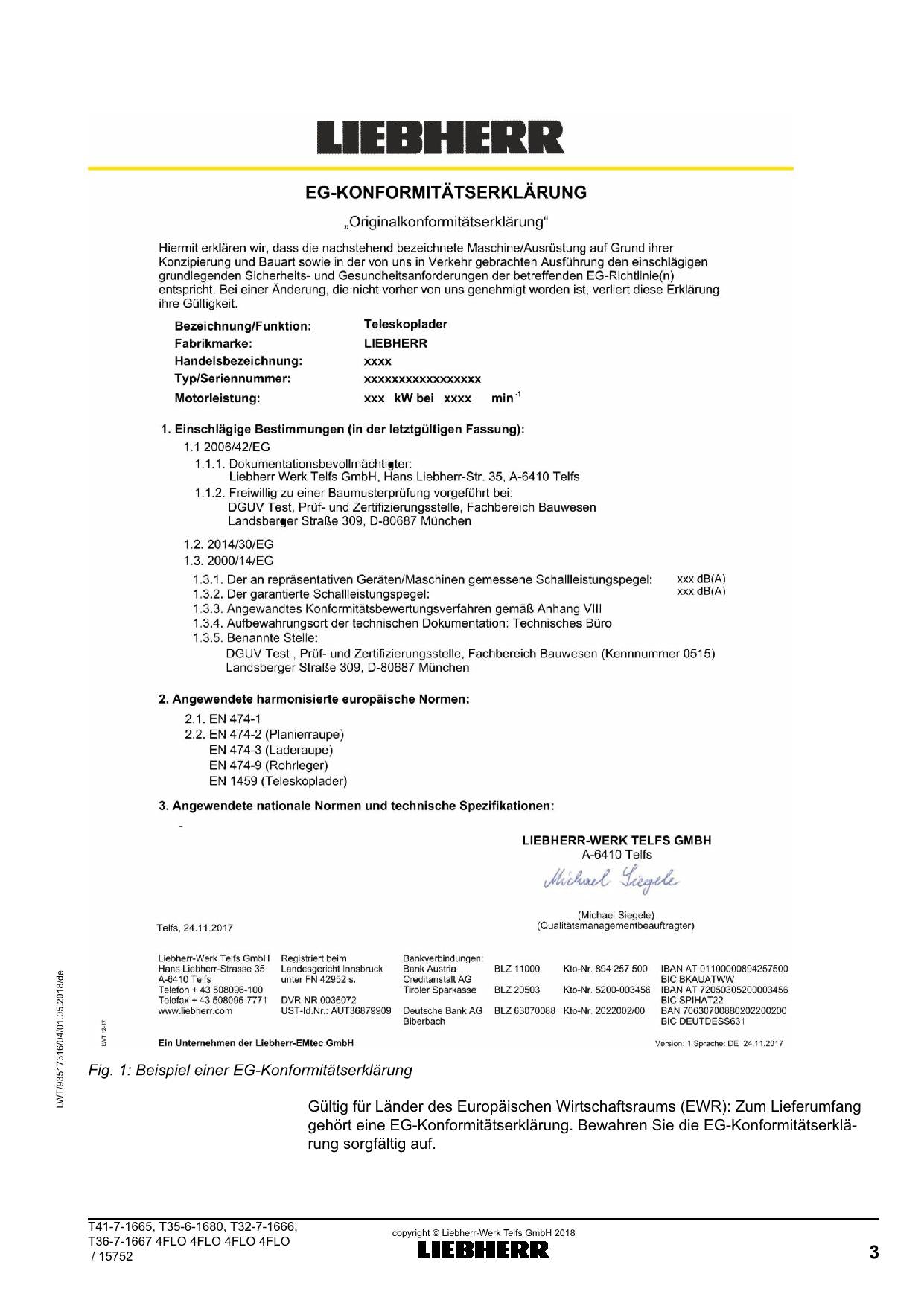 Liebherr T32-7 35-6 36-7 41-7 4F Teleskoplader Betriebsanleitung