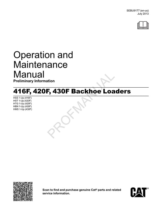 Caterpillar 416F 420F 430F Backhoe Loader Operators Maintenance Manual SEBU9177