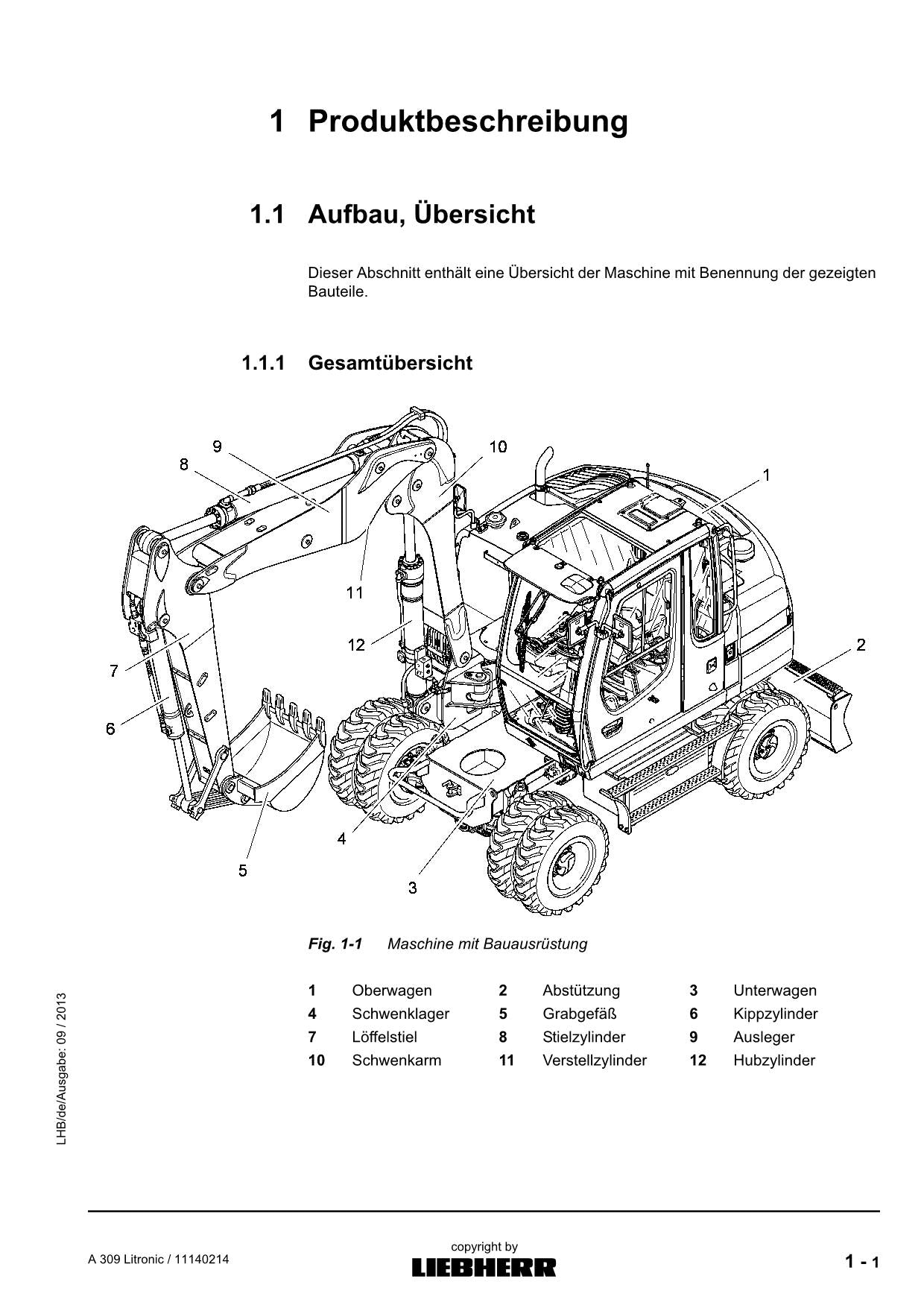 Liebherr A309 Litronic Hydraulikbagger Betriebsanleitung Seriennummer 57249