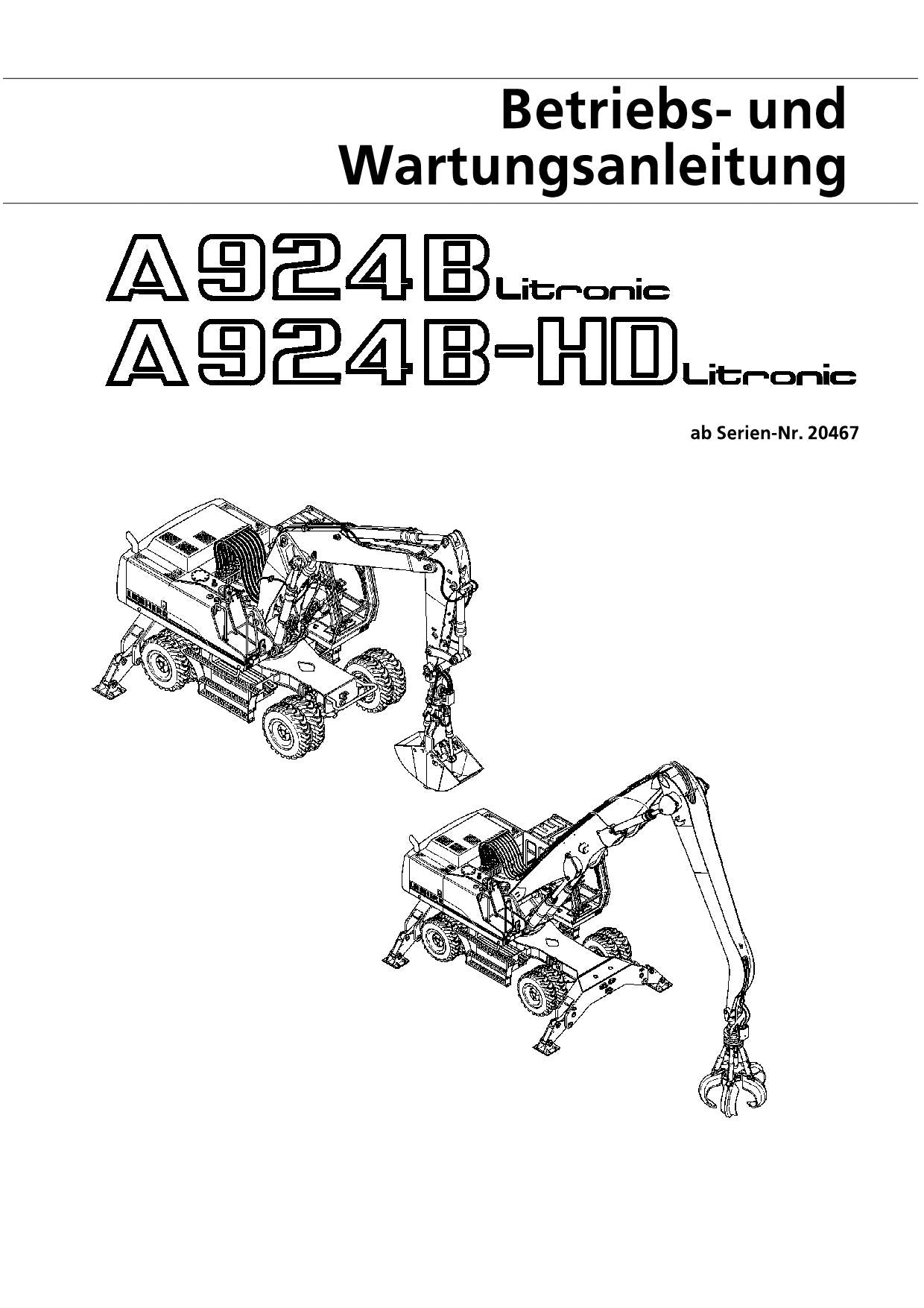 Liebherr A924 B A924 B-HD Litronic bagger Betriebsanleitung Wartungsanleitung