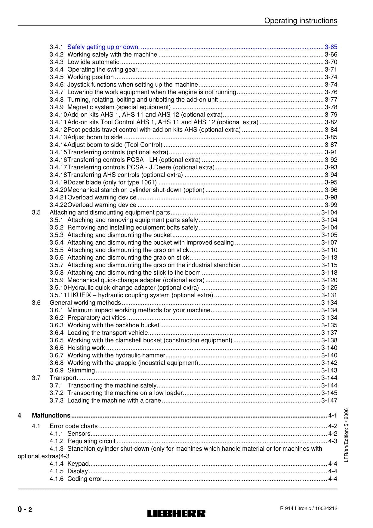 Liebherr R914 B Litronic Excavator Operators manual