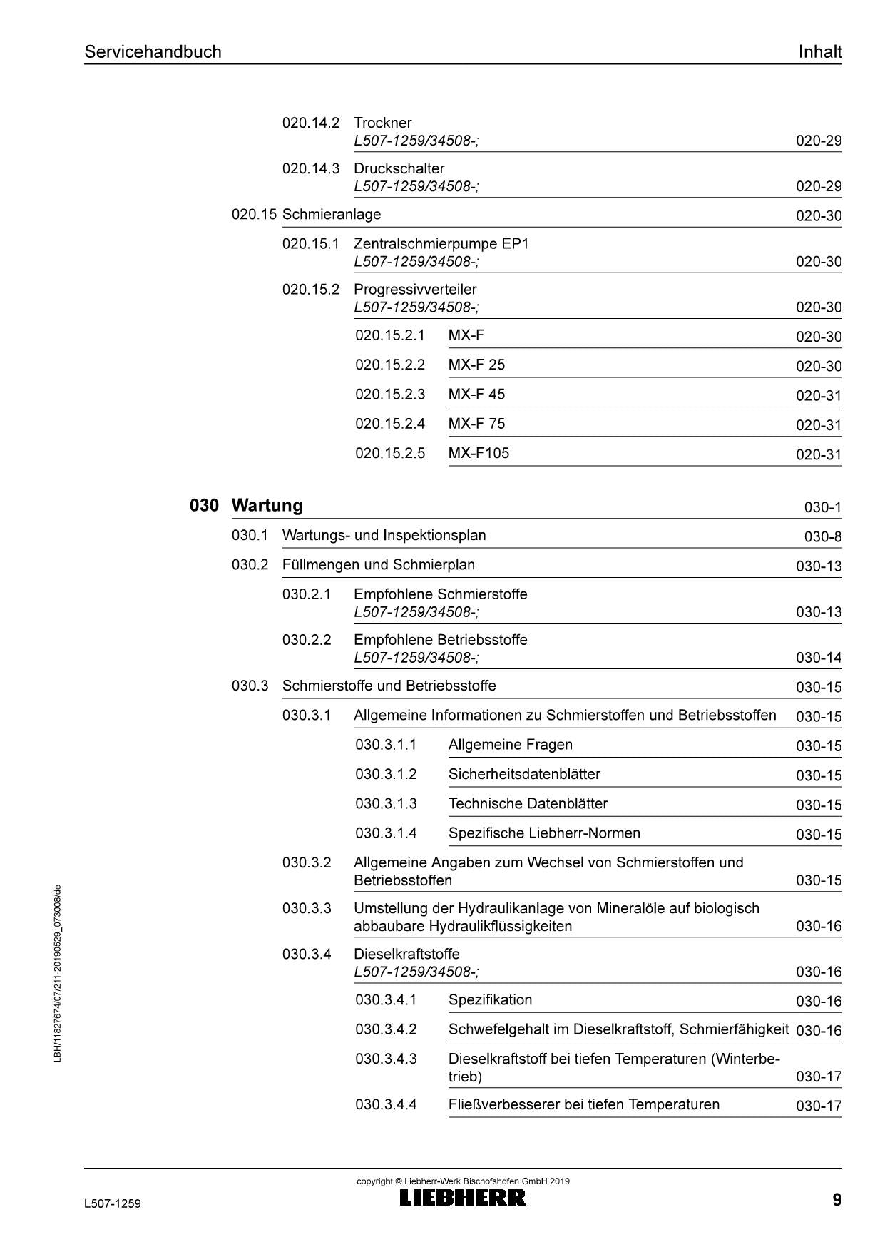 Liebherr L507 1259 Radlader Reparaturhandbuch Werkstatthandbuch