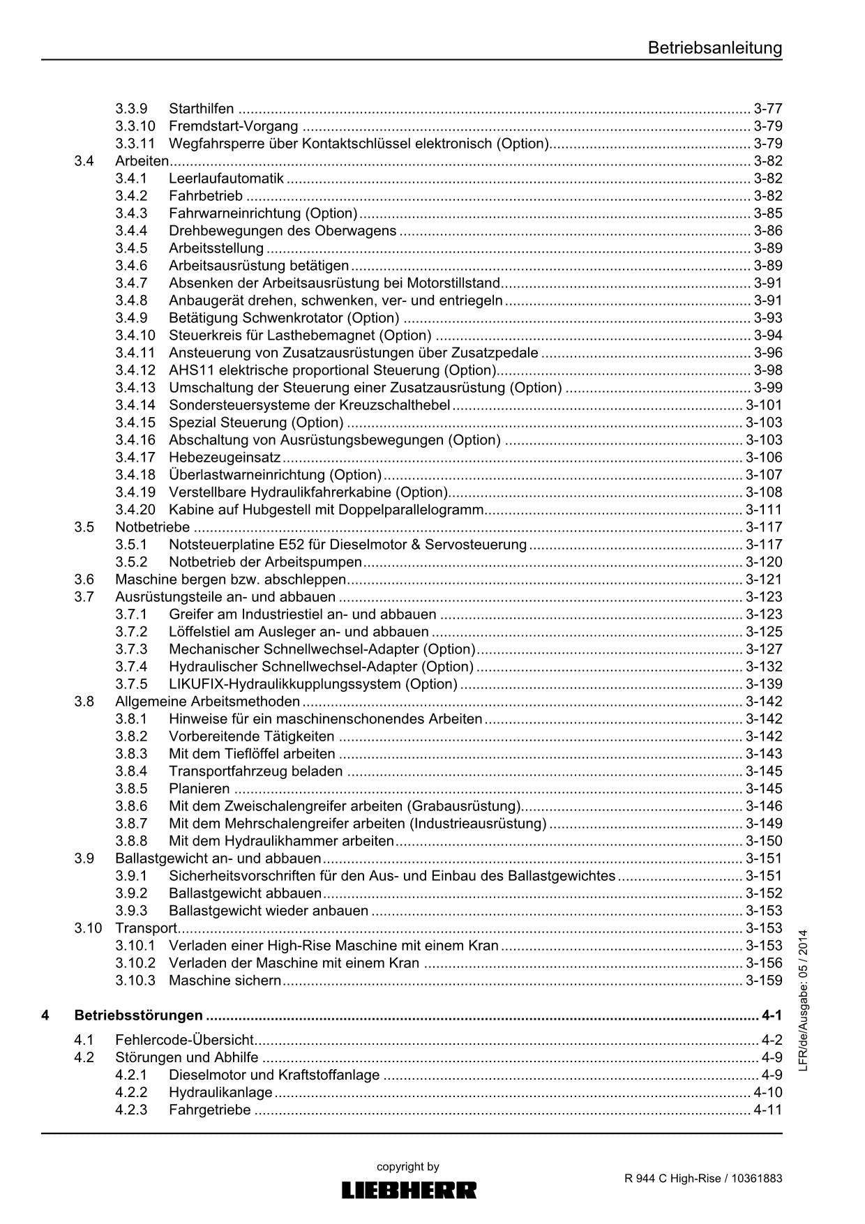 Liebherr R944 C High-Rise Hydraulikbagger Manuel d'instructions