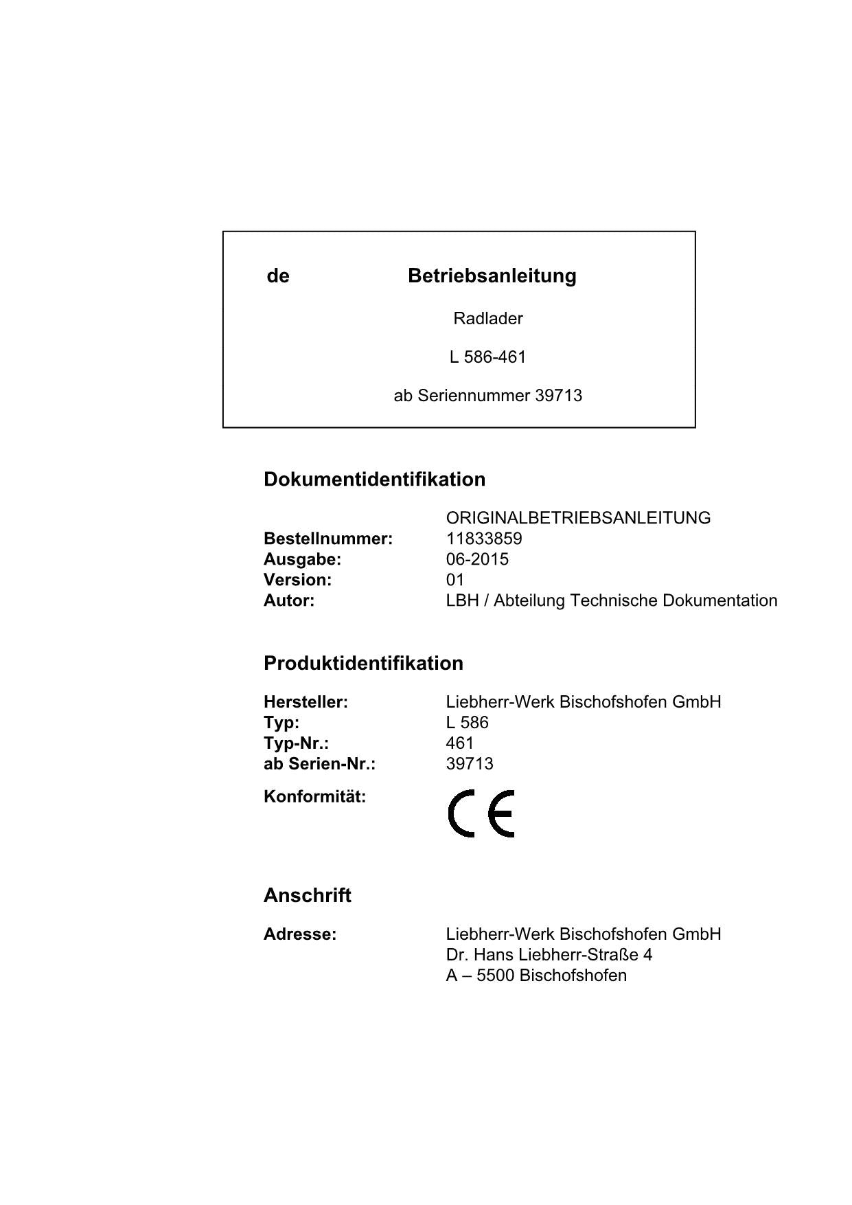 Liebherr L586 Radlader Betriebsanleitung ser 39713 11833859