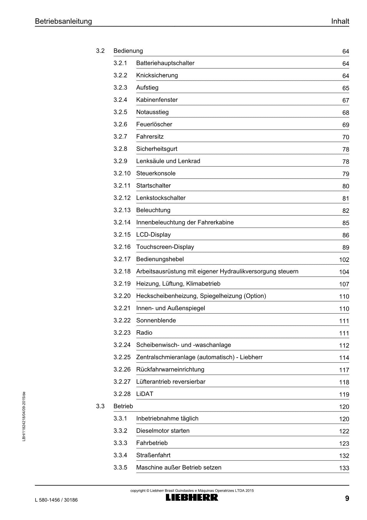 Liebherr L580 Radlader Betriebsanleitung ser 30186