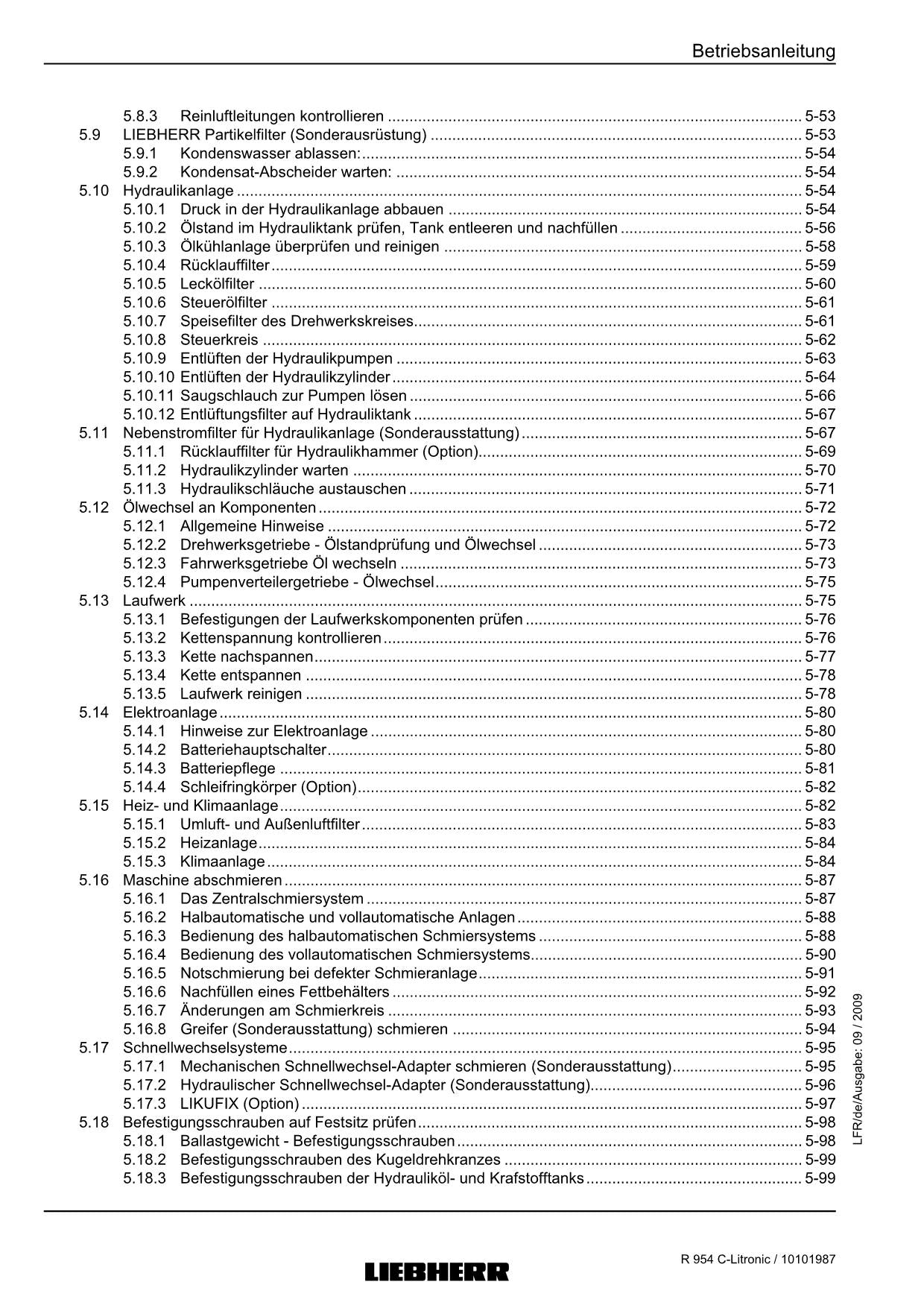 Liebherr R954 C Litronic Hydraulikbagger Betriebsanleitung ser 23166