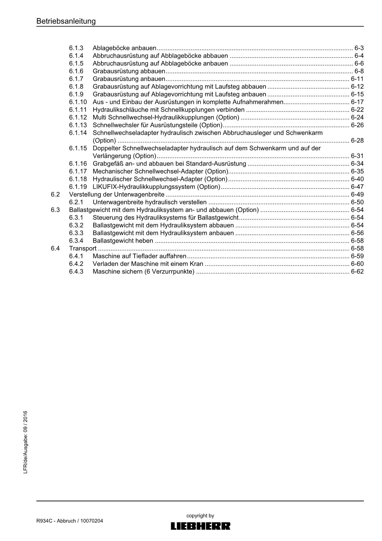 Liebherr R934C Abbruch 30761 Hydraulikbagger Betriebsanleitung