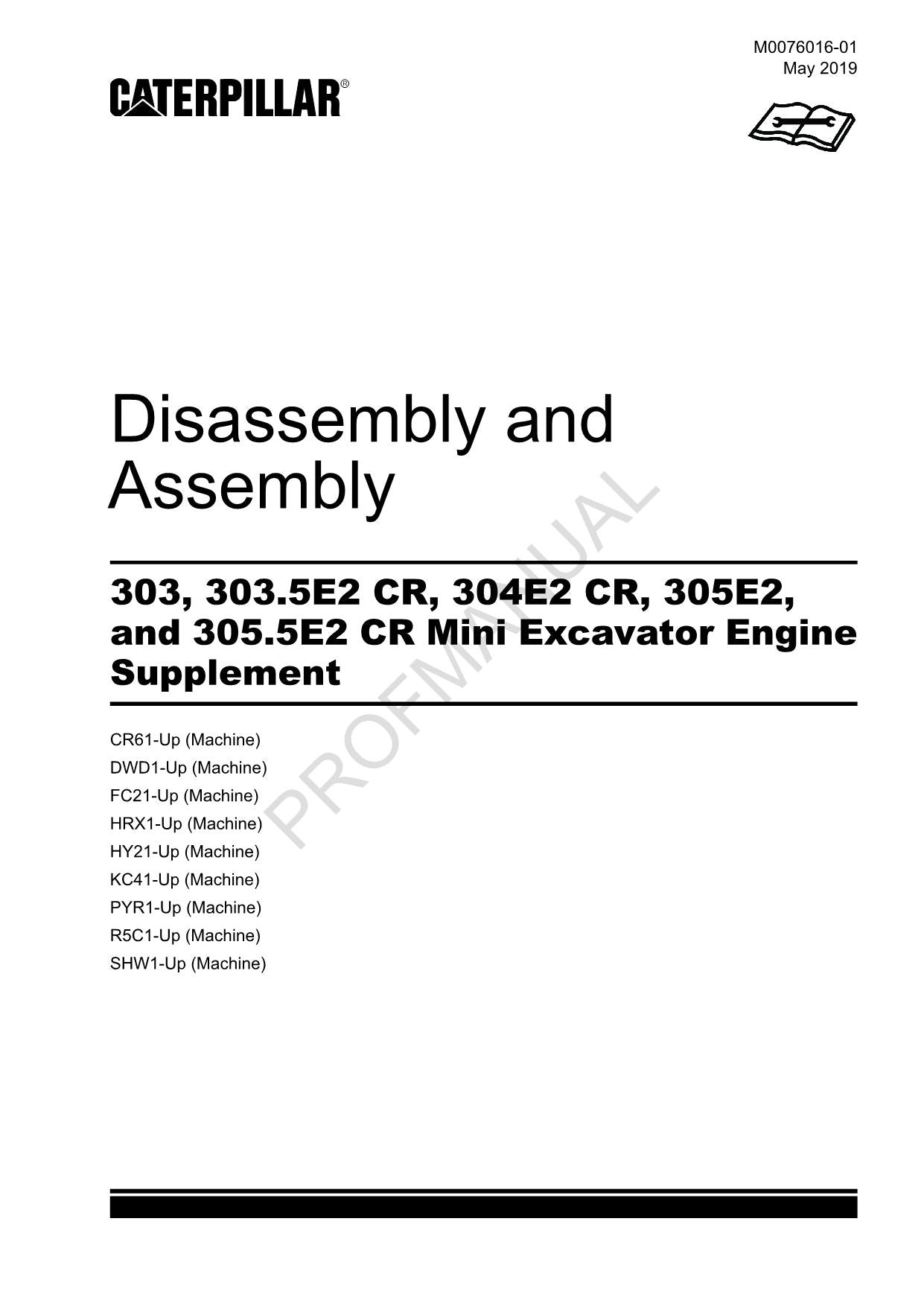 Caterpillar 305E2 305.5E2 CR Engine Supplément Manuel d'entretien Démontage Assemblage