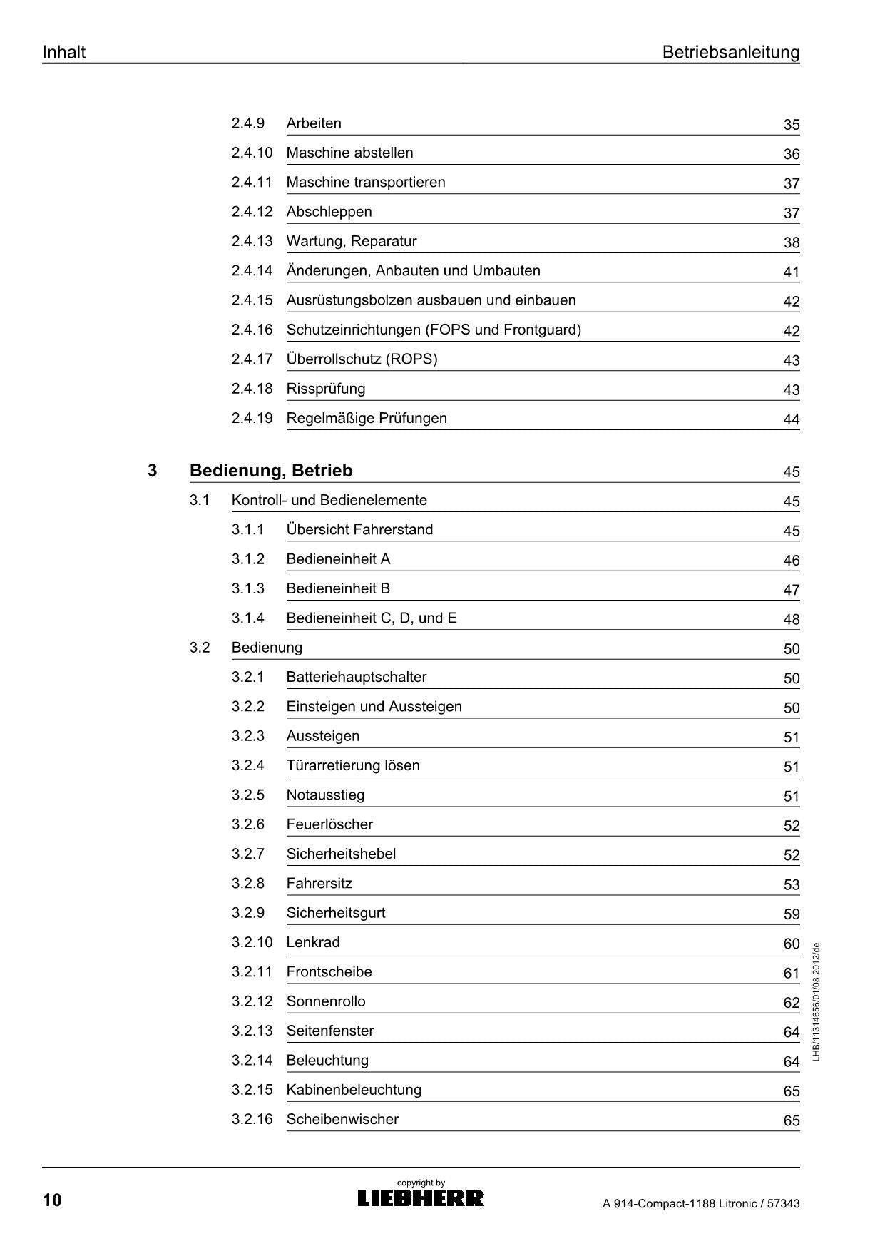 Liebherr A914 Compact Litronic Mobilbagger Betriebsanleitung