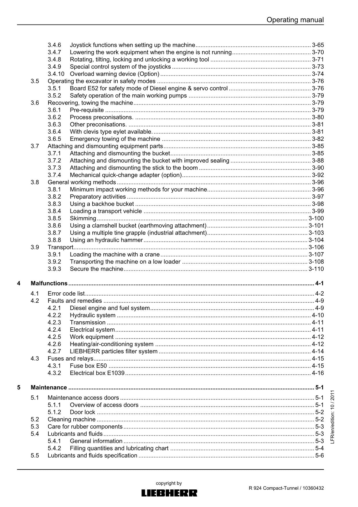 Liebherr R924 Compact-Tunnel Excavator Operators manual serial 31199