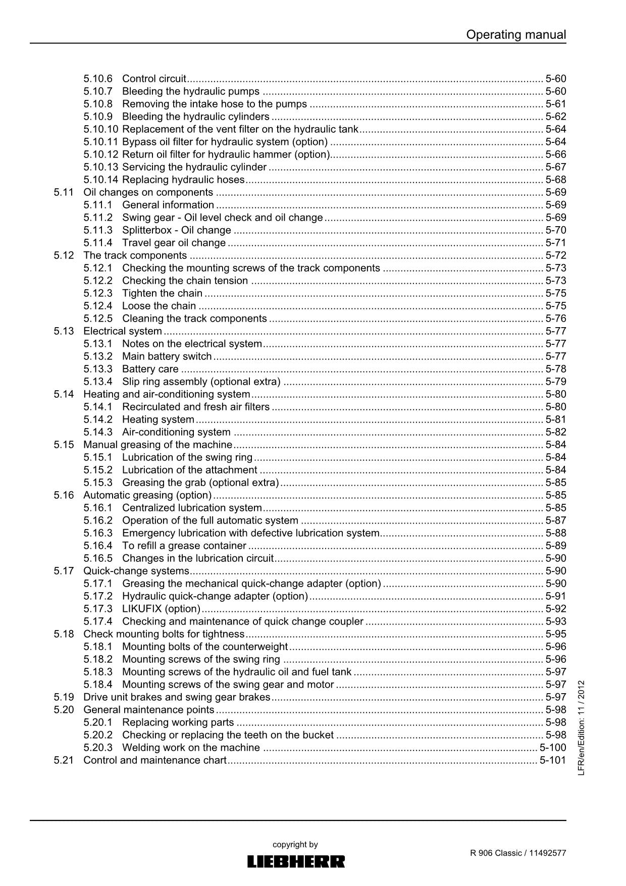 Liebherr R906 Classic Excavator Operators manual serial 33593