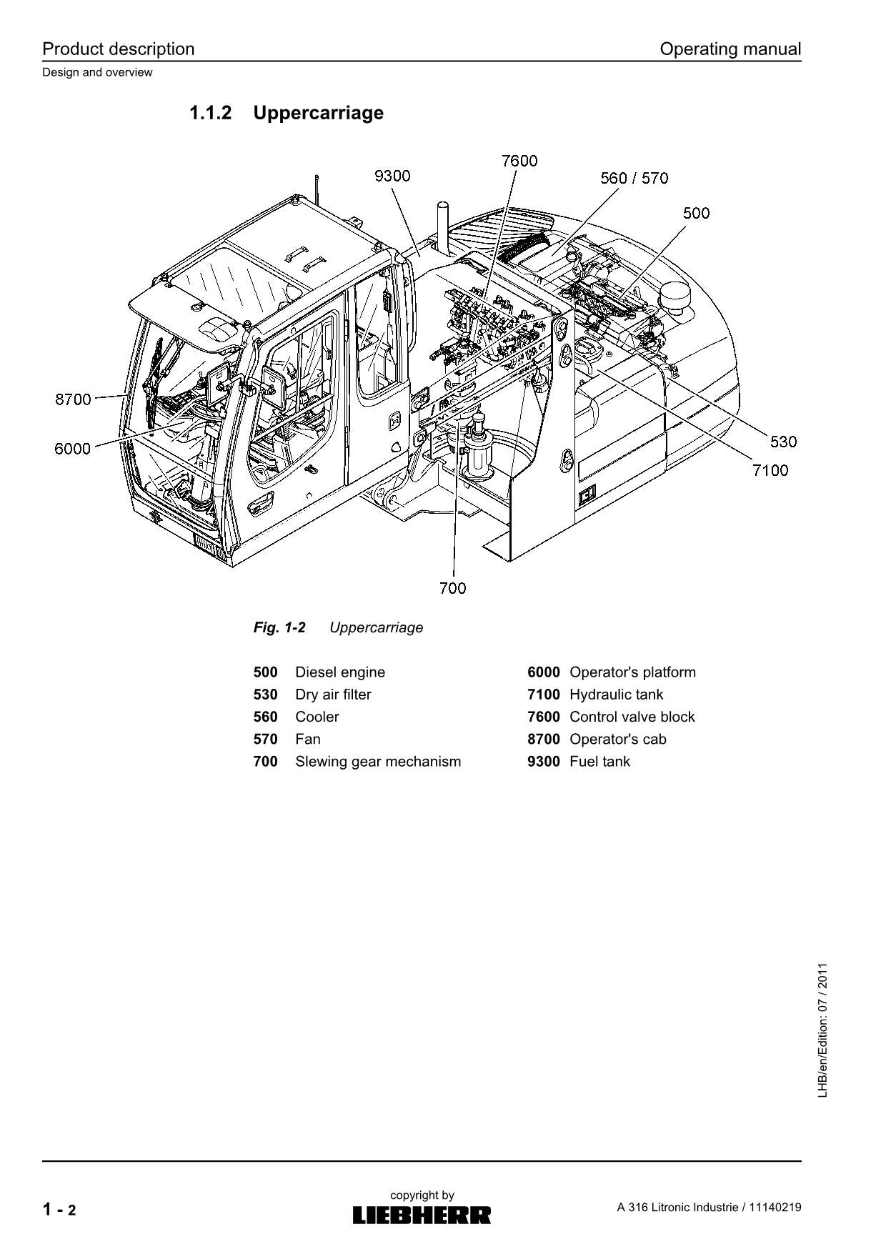 Liebherr A316 Litronic Industrie Excavator Operators manual