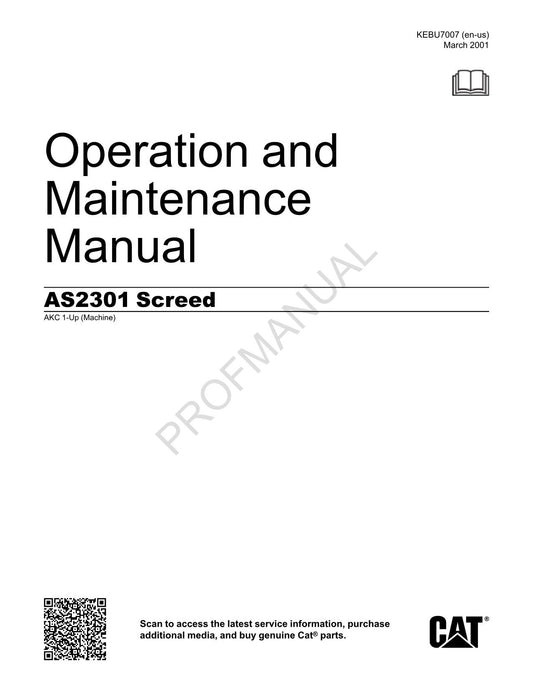 Caterpillar AS2301 Screed Operators Maintenance Manual