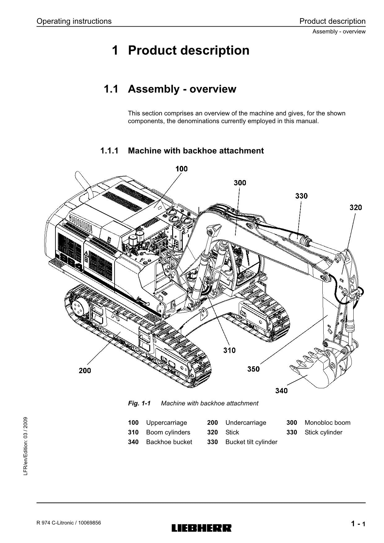 Liebherr R974 C-Litronic Bagger Bedienungsanleitung Seriennummer 22515l