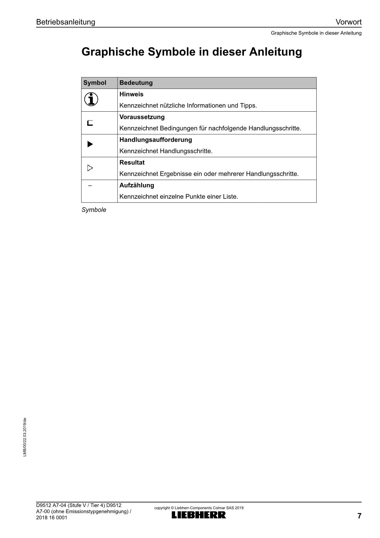 Liebherr D9512 D9512 ohne Emissionstypgenehmigung Dieselmotor Betriebsanleitung