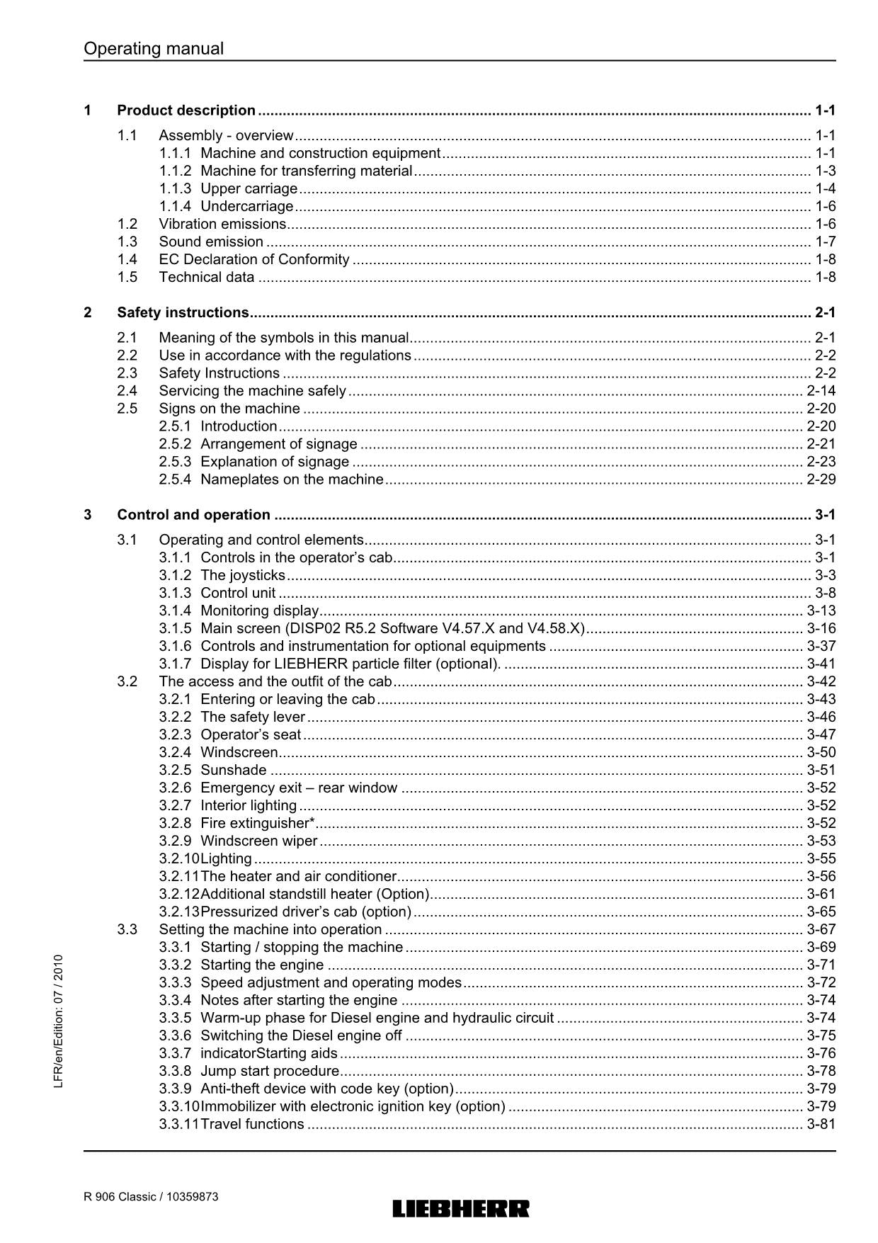 Liebherr R906 Classic Excavator Operators manual serial 27415