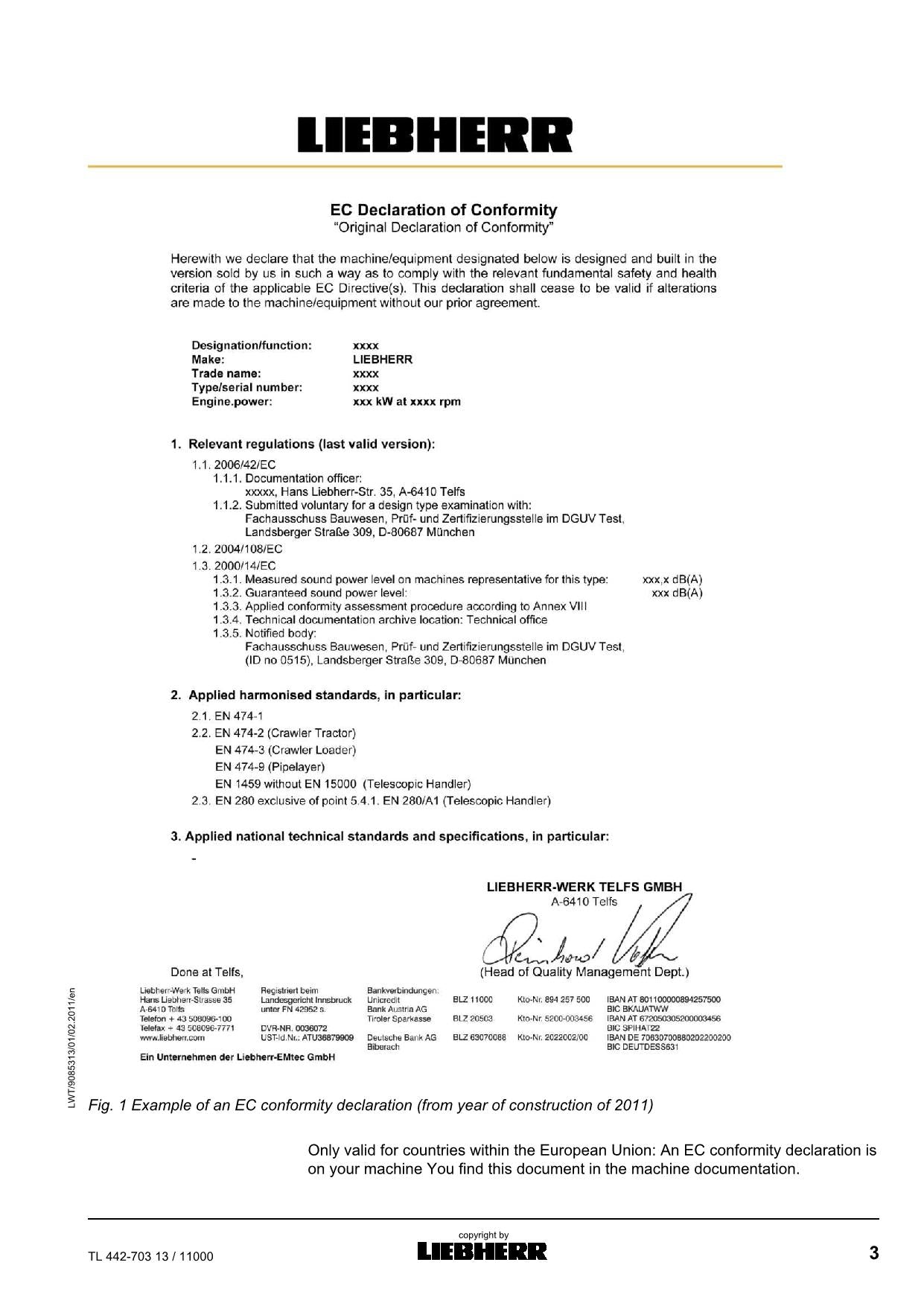 Liebherr TL442-703 13 Telescopic handler Operators manual