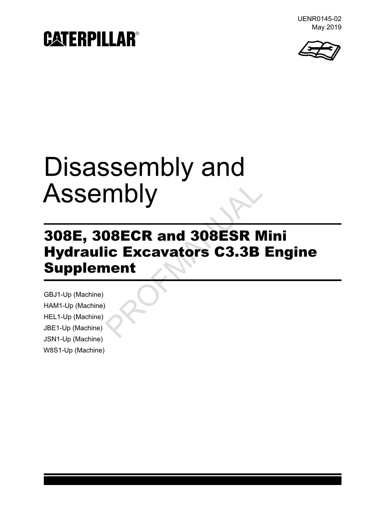 Caterpillar 308E 308ECR Engine Supplement Service Manual Disassem Assem