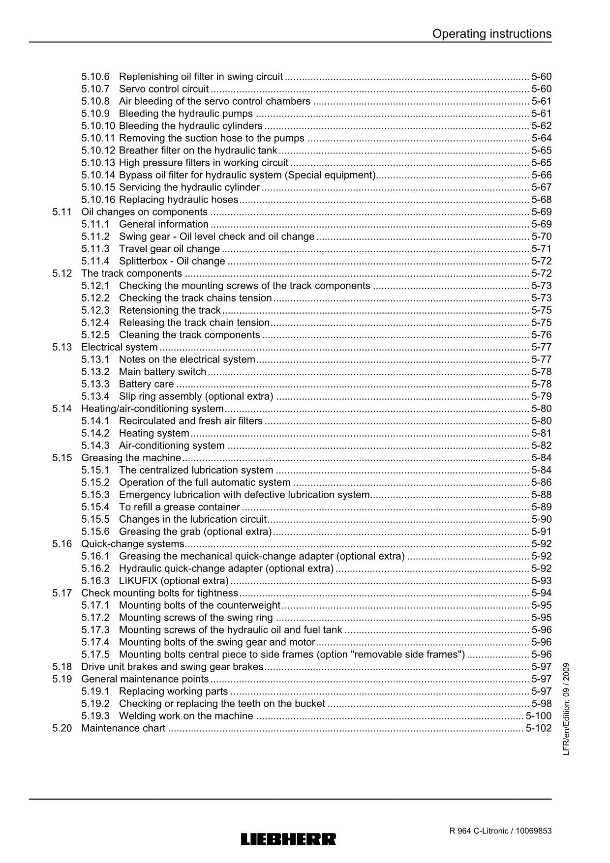 Liebherr R964 C-Litronic Excavator Operators manual serial 22612