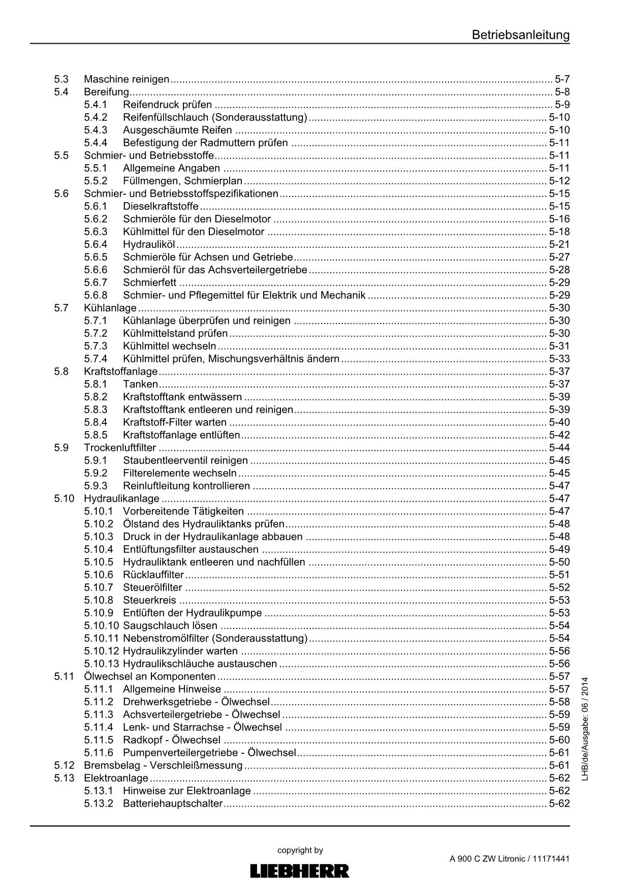 Liebherr A900 C ZW Litronic Hydraulikbagger Betriebsanleitung ser 54458 2014