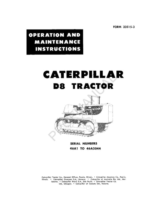 Caterpillar D8 Tractor Operators Maintenance Manual 46A1-3044