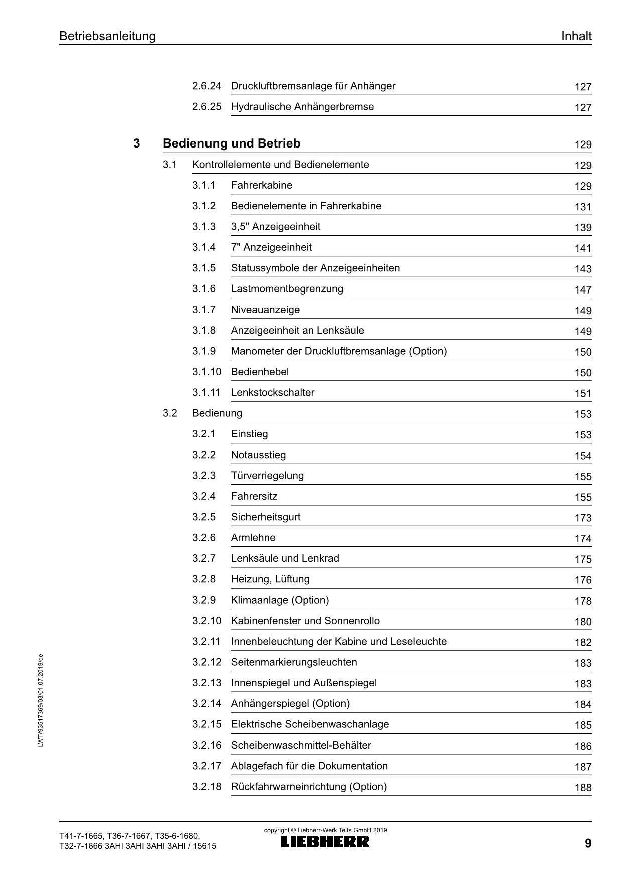 Liebherr T32-7 35-6 36-7 41-7 3AS_05FS Teleskoplader Betriebsanleitung