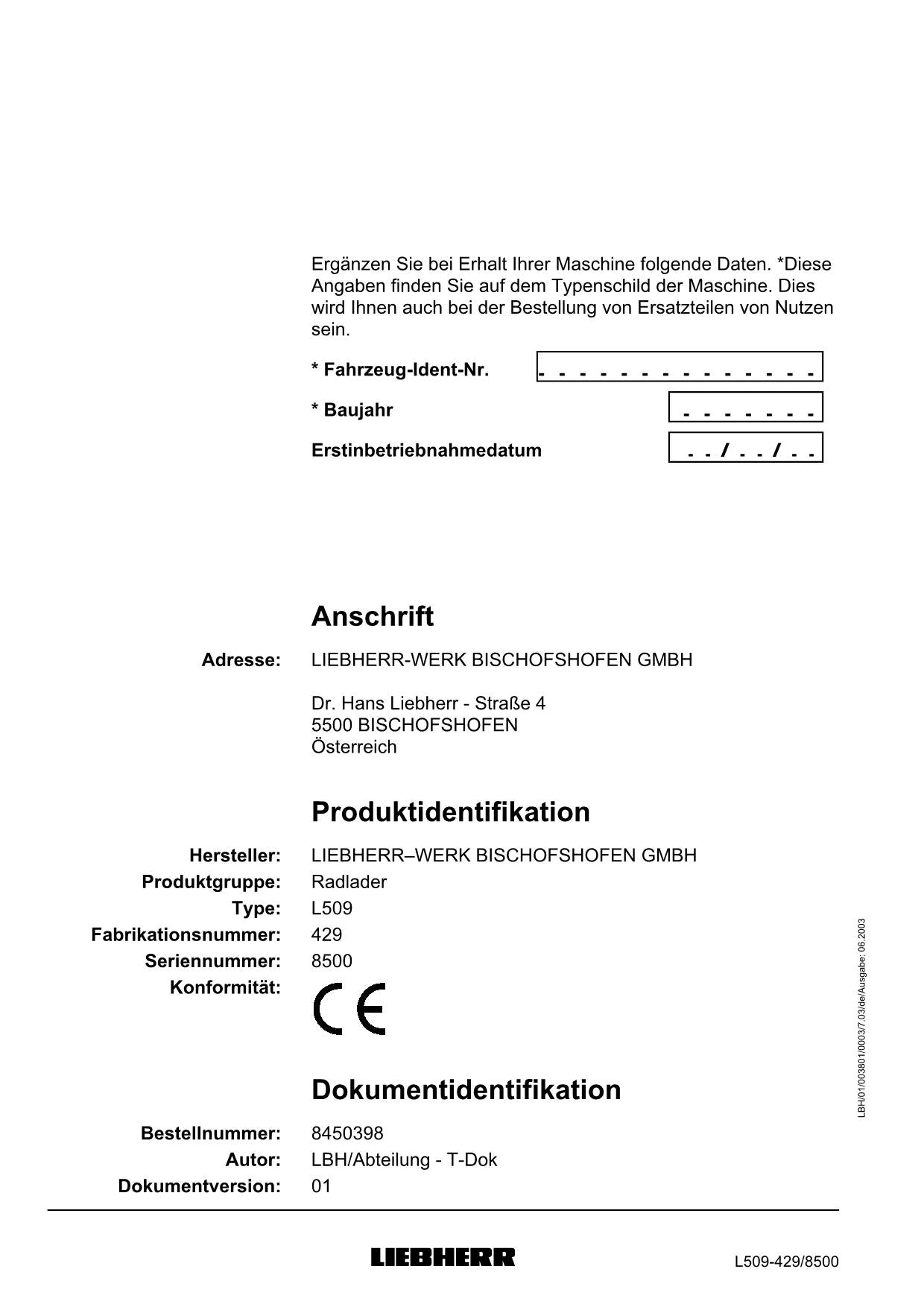 Liebherr L509 Stereolader Radlader Betriebsanleitung