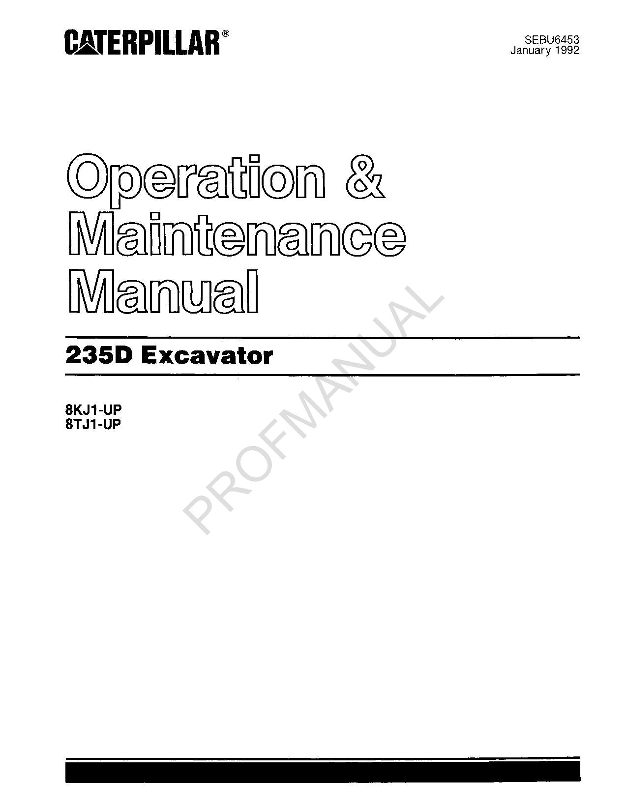 Caterpillar 235D Excavator Operators Maintenance Manual