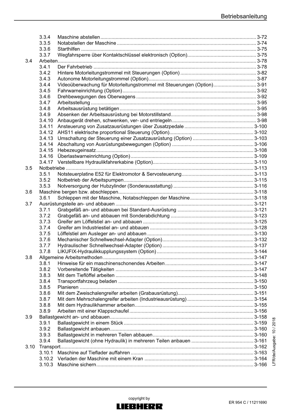 Liebherr ER954 C Hydraulikbagger Betriebsanleitung FR