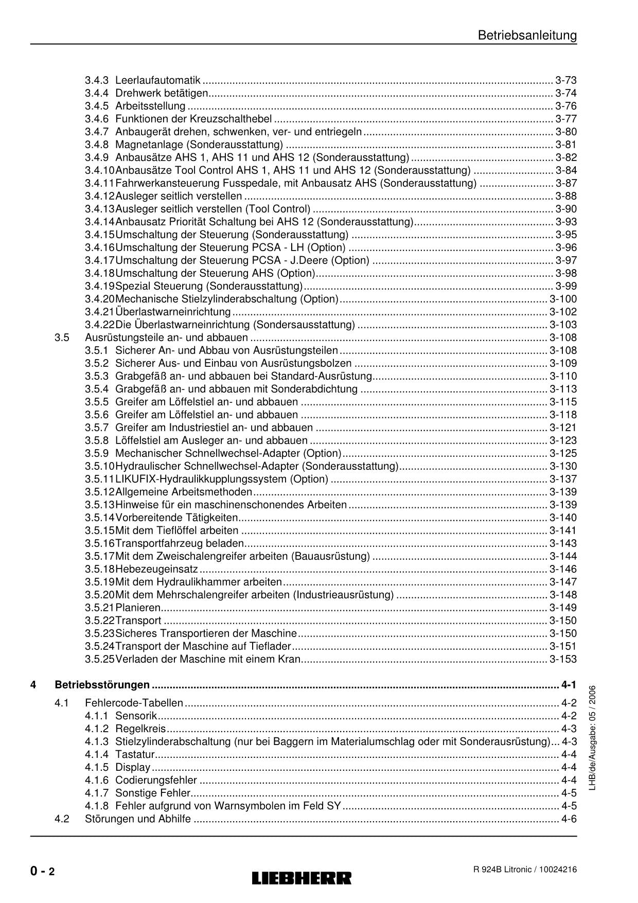 Liebherr R924B Litronic Hydraulikbagger Umschlaggerät Betriebsanleitung