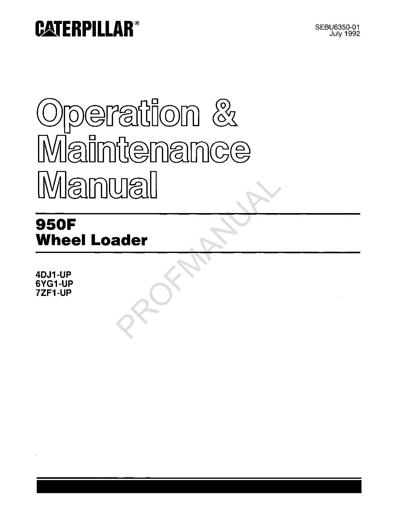 Caterpillar 950F Wheel Loader Operators Maintenance Manual