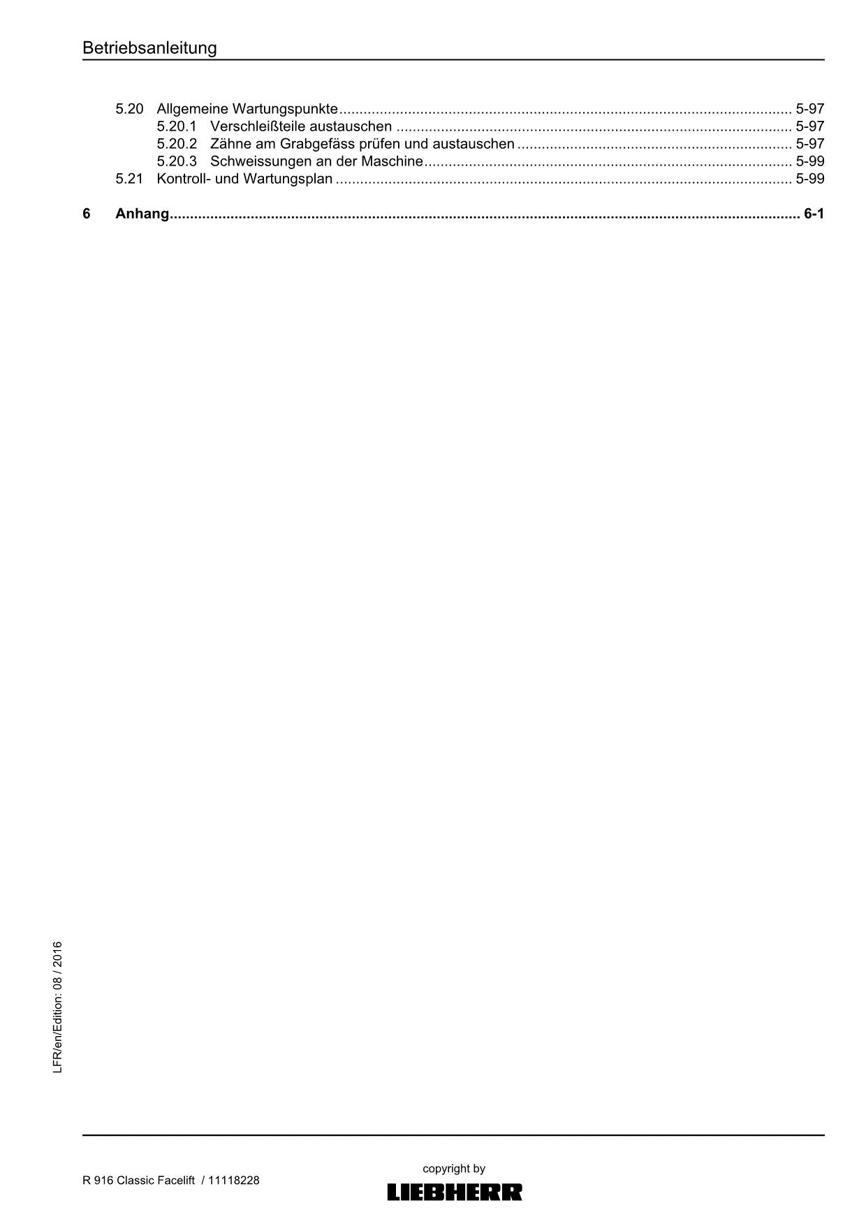 Liebherr R916 Classic Facelift Hydraulikbagger Betriebsanleitung